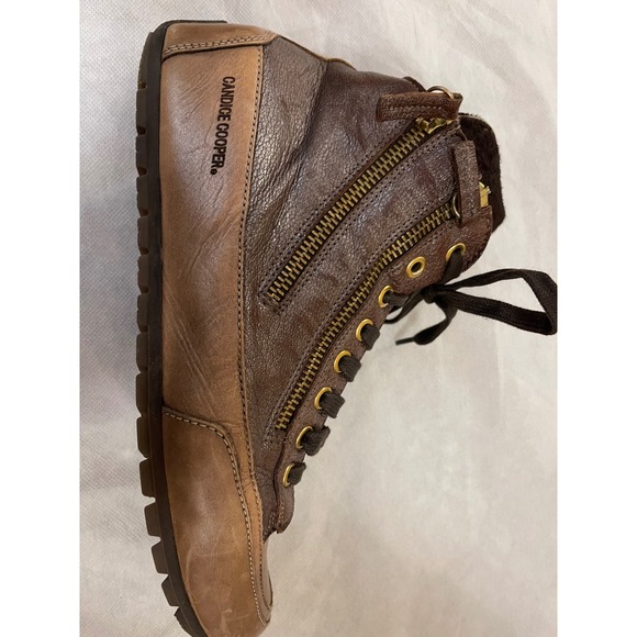 Candice Cooper Womens Lucia Brown Leather Top Zip Sneakers Made in Italy Size 38 - Picture 9 of 10